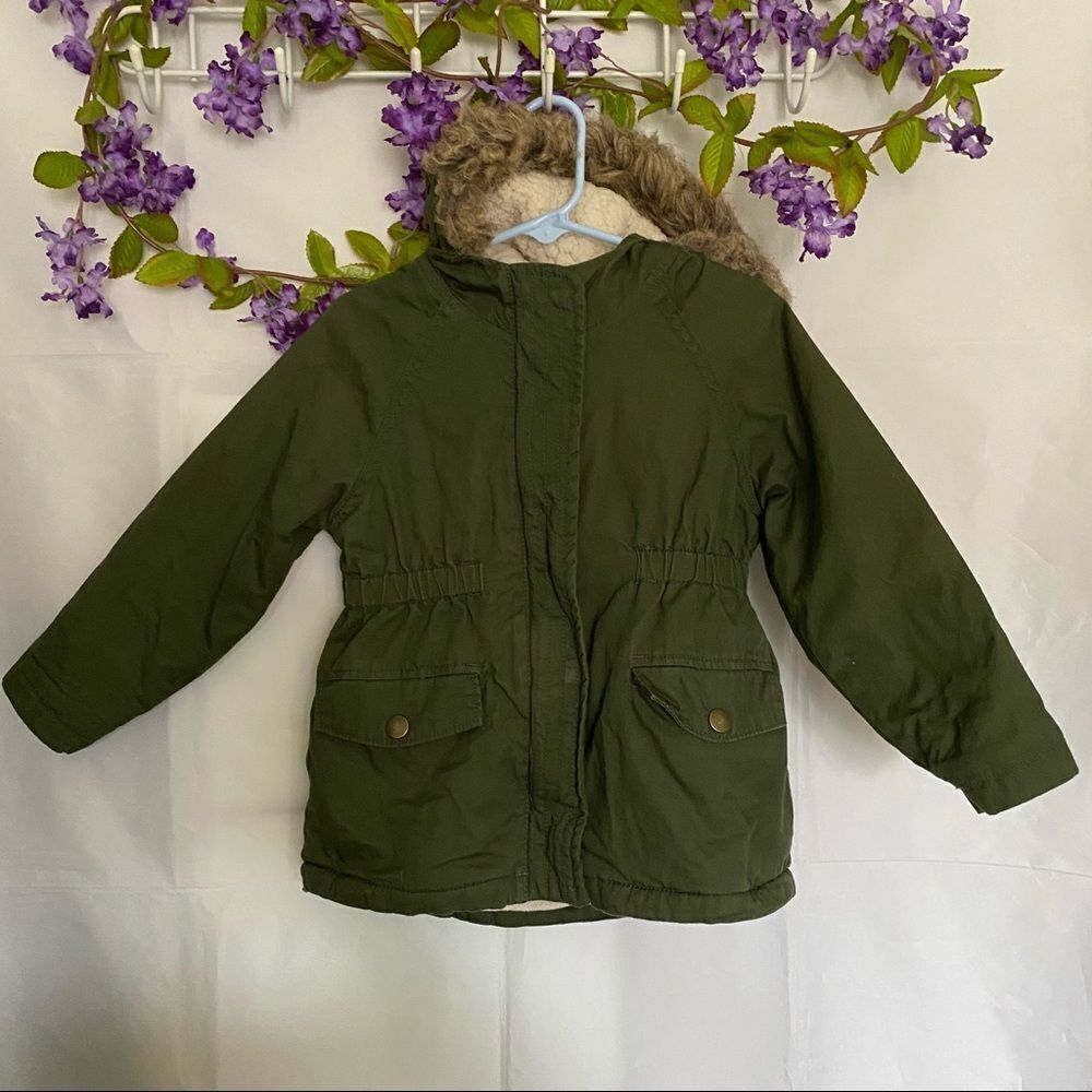 Old Navy Army Green Coat With faux Fur Hood